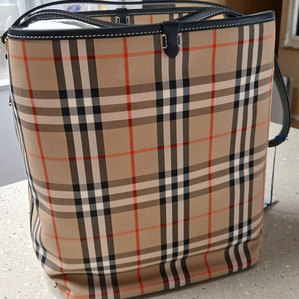 Burberry Tan and Black Checkered Tote